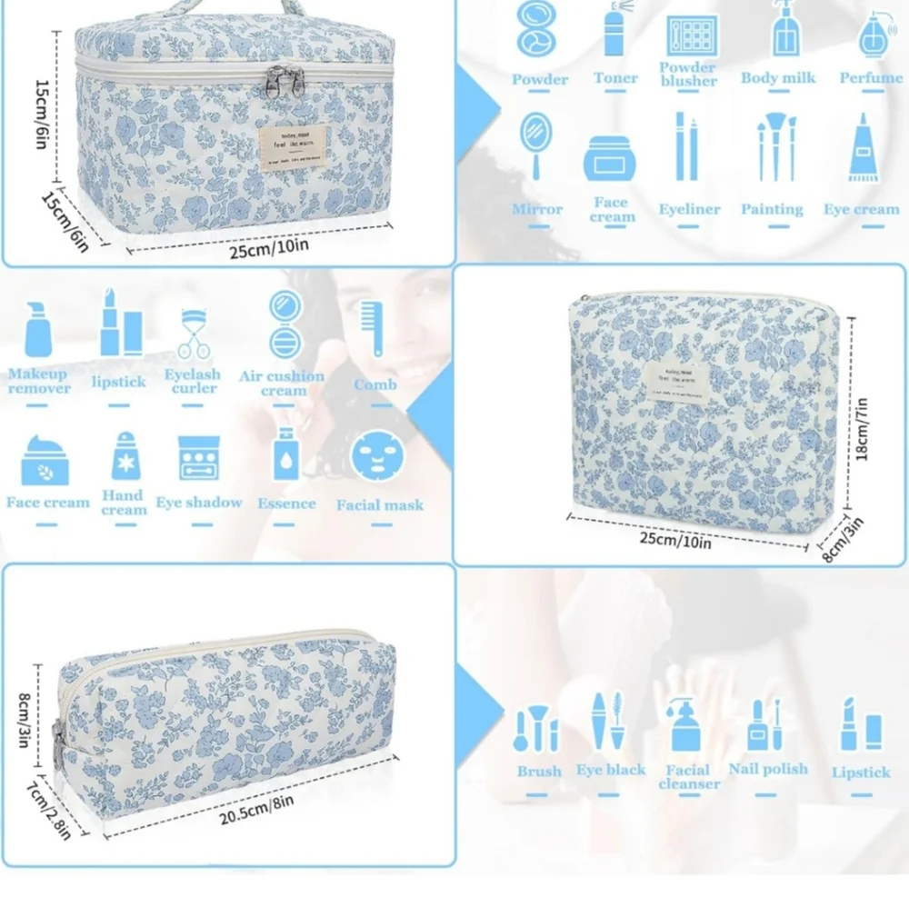 Floral Blue and White Travel Bag Set